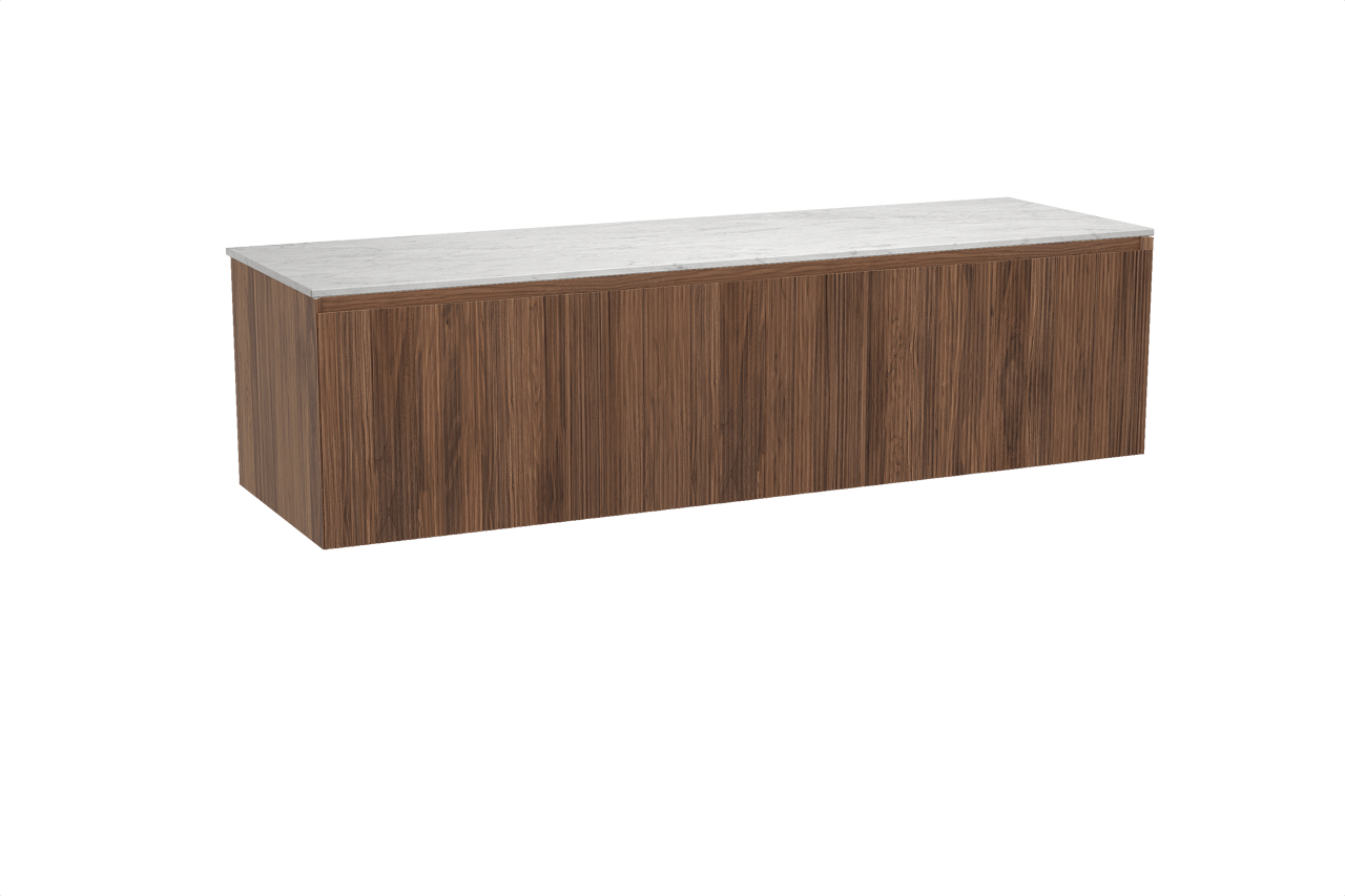 Balmani Fila meuble salle de bains suspendu 180 x 55 cm noyer avec Stretto tablette simple ou double en marbre carrara, Nervure droite symétrique verticale