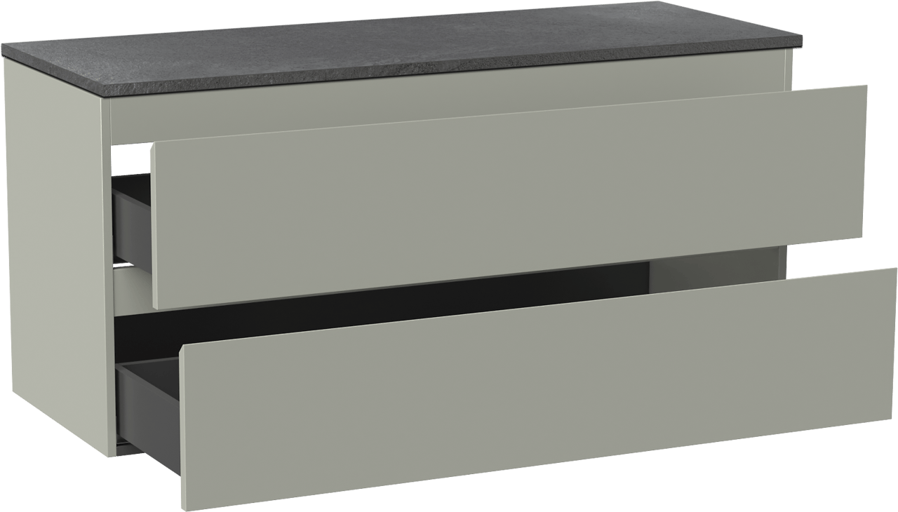 Linie Lado hängendes Möbelstück Set: 120 x 46 cm, Greige, mit Lado Einzel- oder Doppel Waschtischplatte, Melamin Schiefergrau