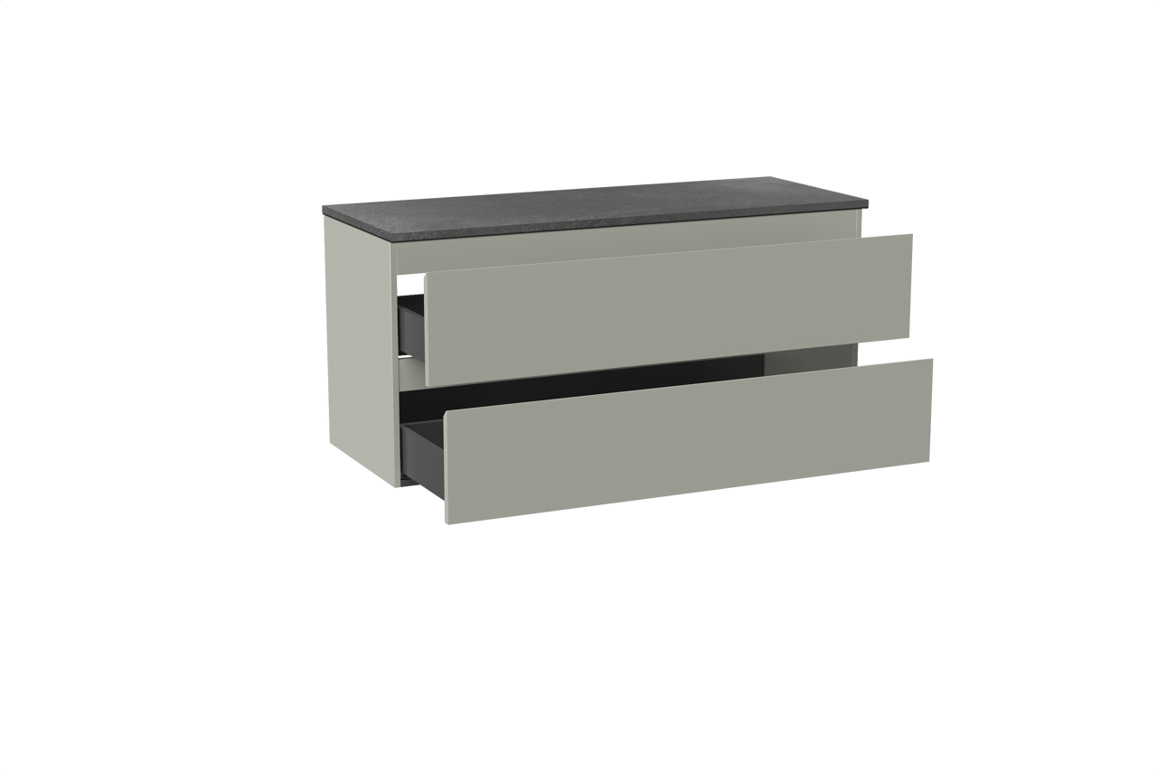 Linie Lado meuble salle de bains suspendu 120 x 46 cm greige avec Lado tablette simple ou double en mélaminé ardoise gris