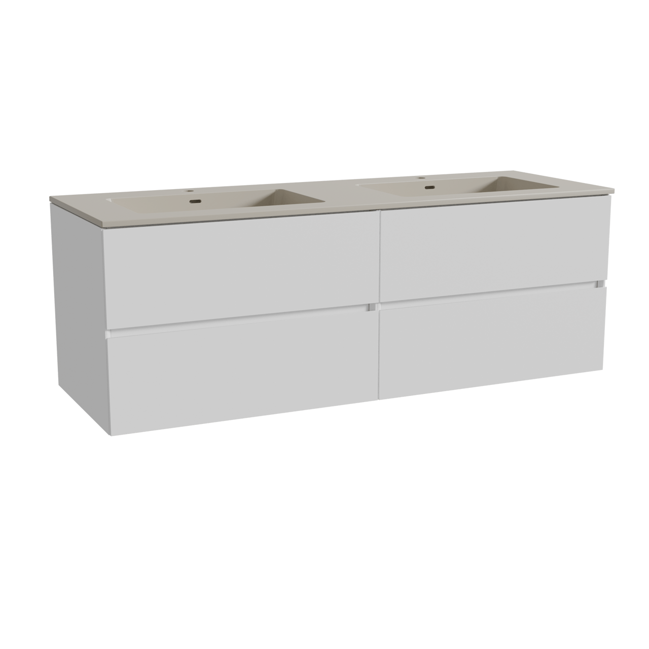 Storke Edge meuble salle de bains suspendu 150 x 52 cm blanc mat avec Diva double vasque en top solid soie grise