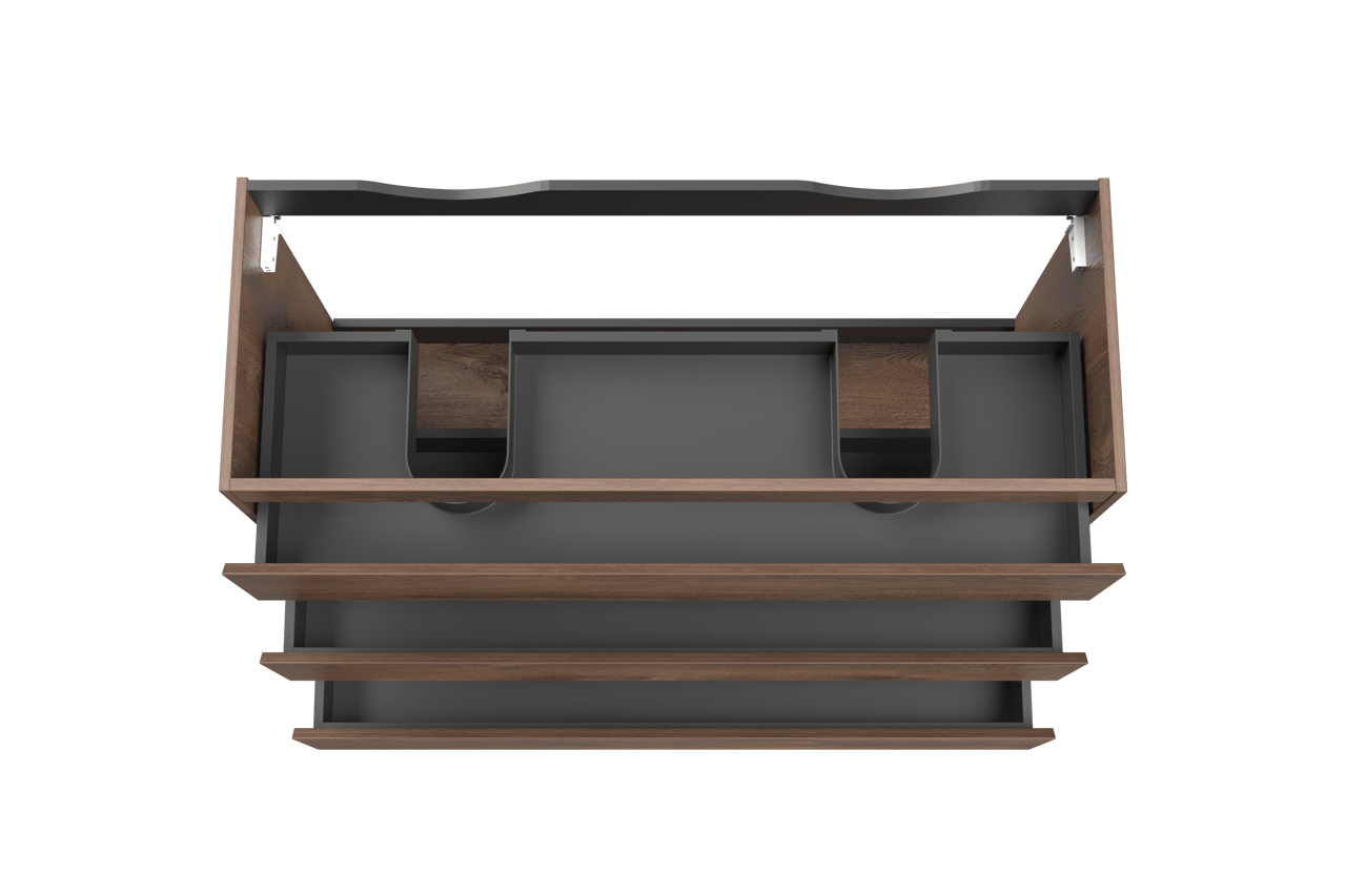 Linie Lado stehender Waschbeckenunterschrank: 120 x 46 cm, braune Eiche, 3 Schubladen