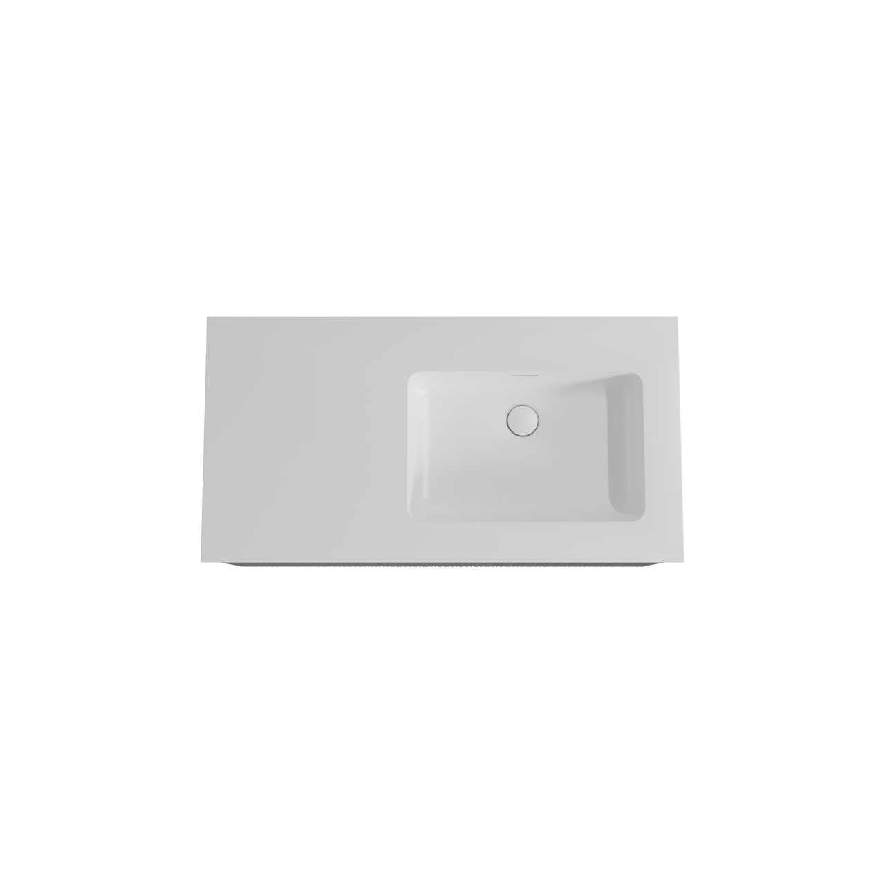 Storke Ribs zwevend badmeubel 100 x 52 cm zwart eiken met Mata asymmetrisch rechtse wastafel in solid surface mat wit, Verticale asymmetrische rechte ribbel