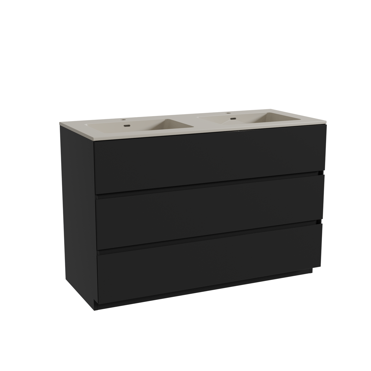 Storke Edge meuble salle de bains à poser 120 x 52 cm noir mat avec Diva double vasque en top solid soie grise