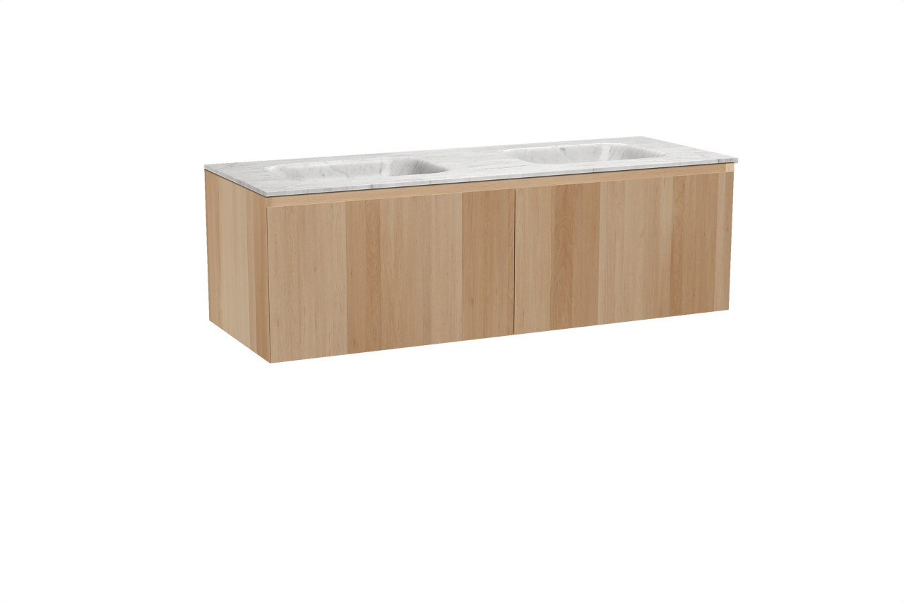 Balmani Idra zwevend badkamermeubel 150 x 55 cm natuur eik met Tablo Arcato dubbele wastafel in marmer carrara