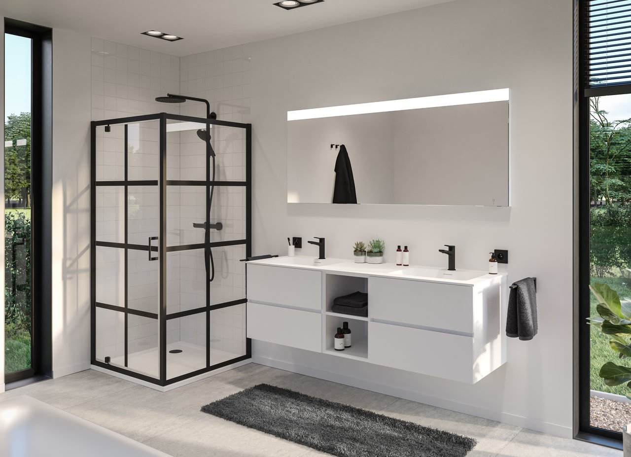 Storke Mata dubbele wastafel matte solid surface 165 x 52 cm