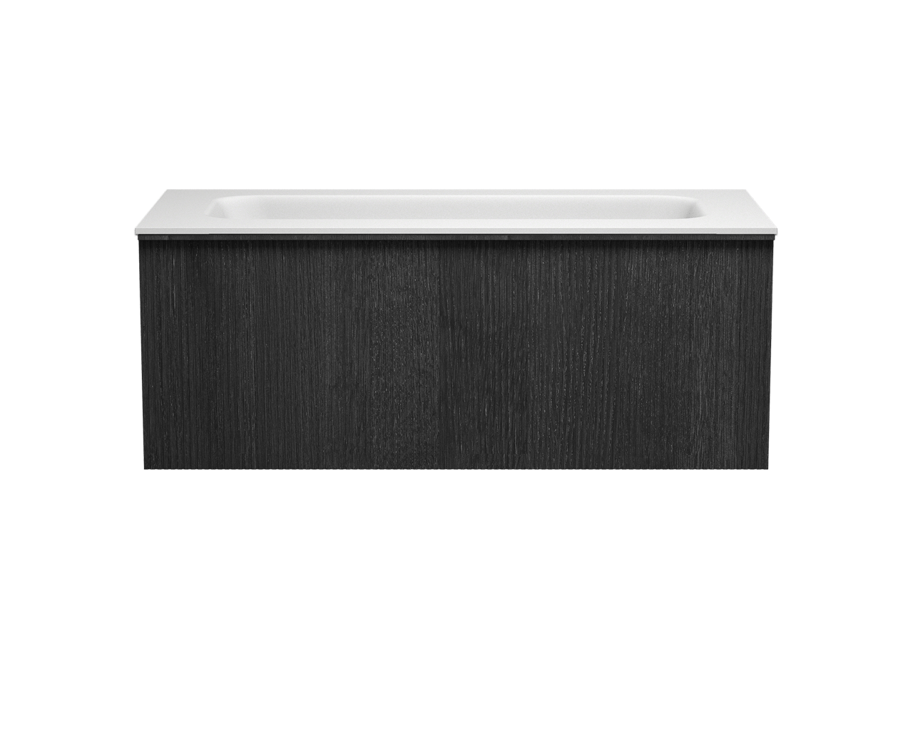 Balmani Forma meuble salle de bains suspendu 120 x 55 cm chêne noir avec Tablo Arcato lavabo simple pour 2 trous de robinet en solid surface blanc mat, Nervure droite symétrique verticale