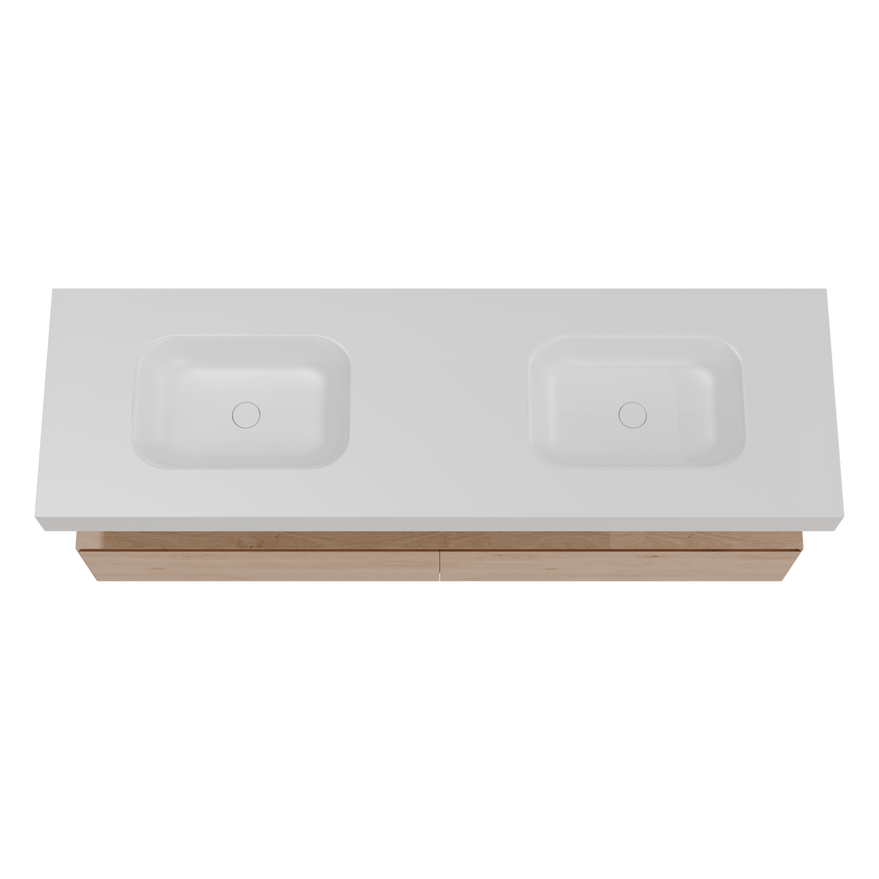 Balmani Mitra Elements meuble salle de bains suspendu 180 x 55 cm chêne naturel avec Arcato double vasque en solid surface blanc mat