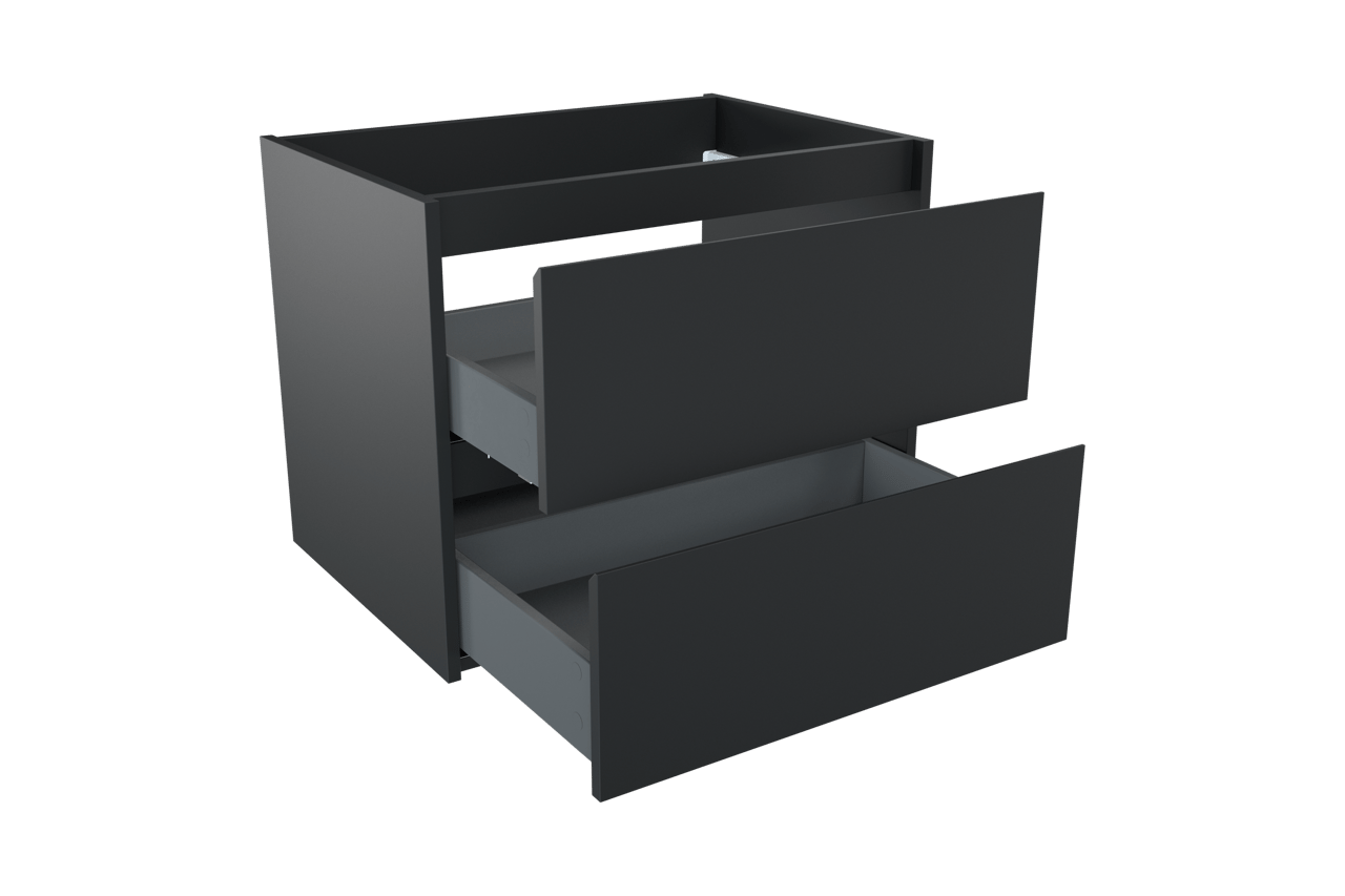 Storke Seda hängender Waschbeckenunterschrank: 75 x 52 cm, Schwarz Matt, 2 Schubladen