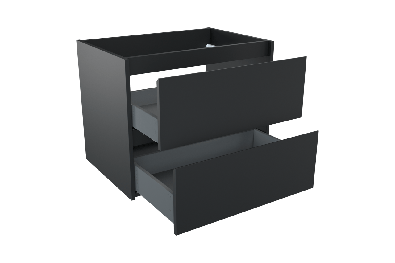 Storke Seda hängender Waschbeckenunterschrank: 75 x 52 cm, Schwarz Matt, 2 Schubladen