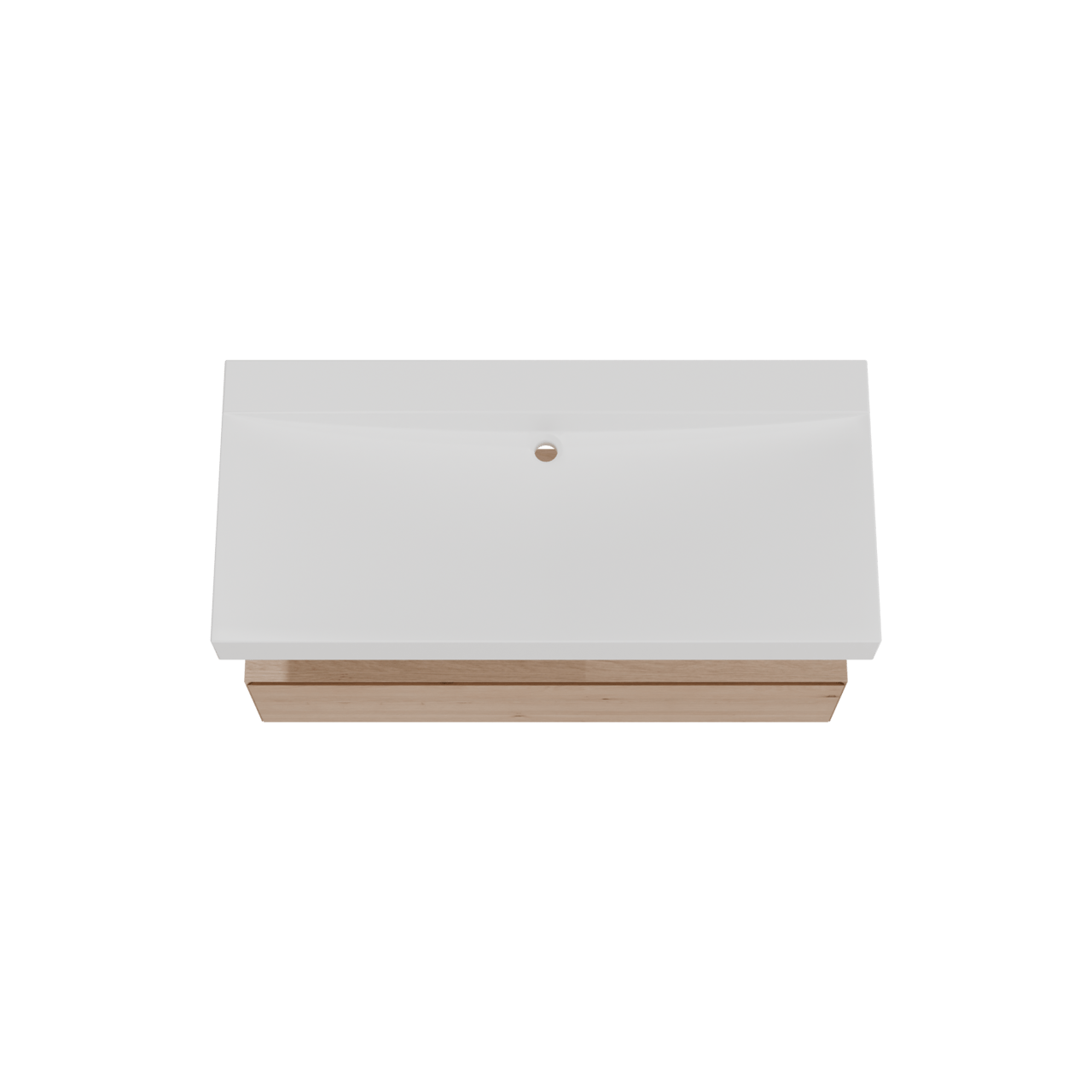 Balmani Mitra Elements hängendes Möbelstück Set: 120 x 55 cm, Naturbelassene Eiche mit Wave Einzelwaschtisch für 2 Armaturenlöcher, Solid Surface Weiß matt
