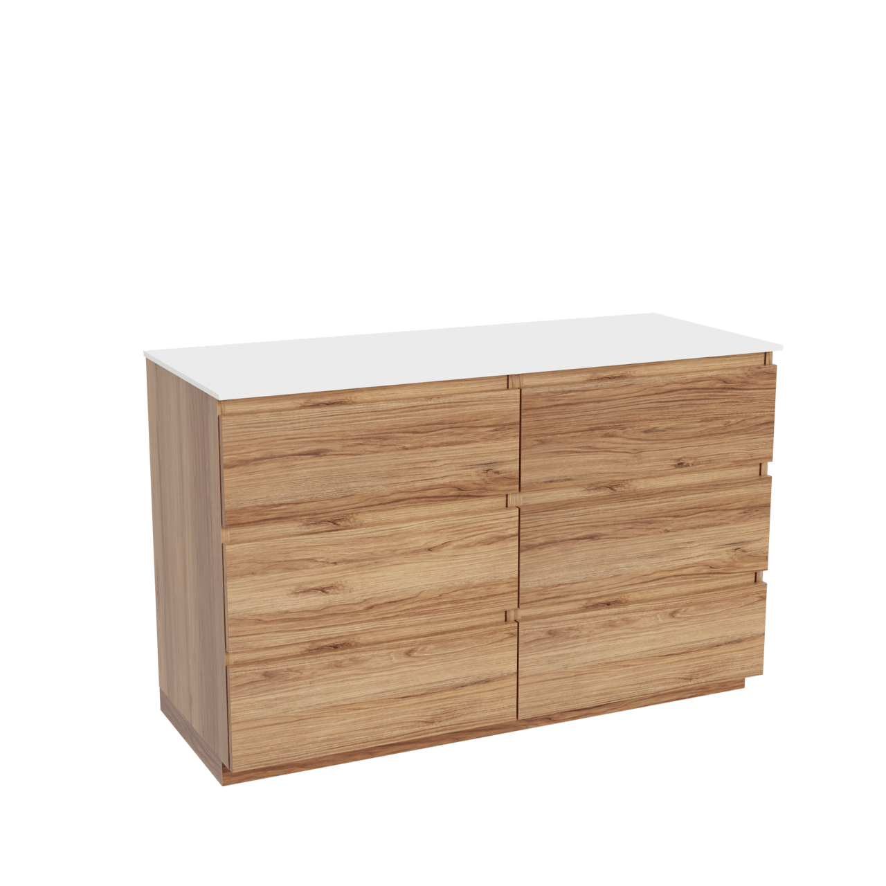 Balmani Lucida freistehendes Möbelstück Set: 135 x 55 cm, Teak, mit Stretto Einzel- oder Doppel Waschtischplatte, Solid Surface Weiß matt