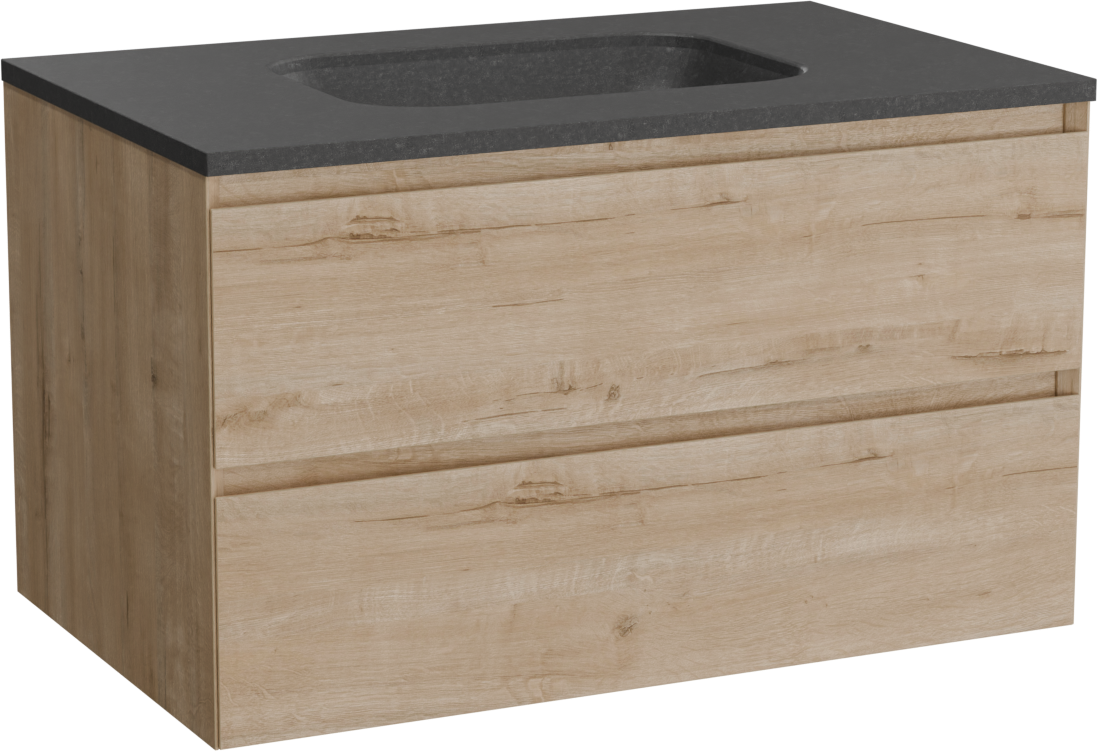 Balmani Mitra meuble salle de bains suspendu 90 x 55 cm chêne brut avec Tablo Arcato plan simple en granit noir