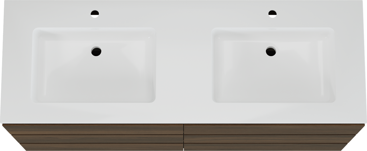 Storke Edge meuble salle de bains à poser 150 x 52 cm noyer avec Bilia double vasque en marbre composite blanc brillant