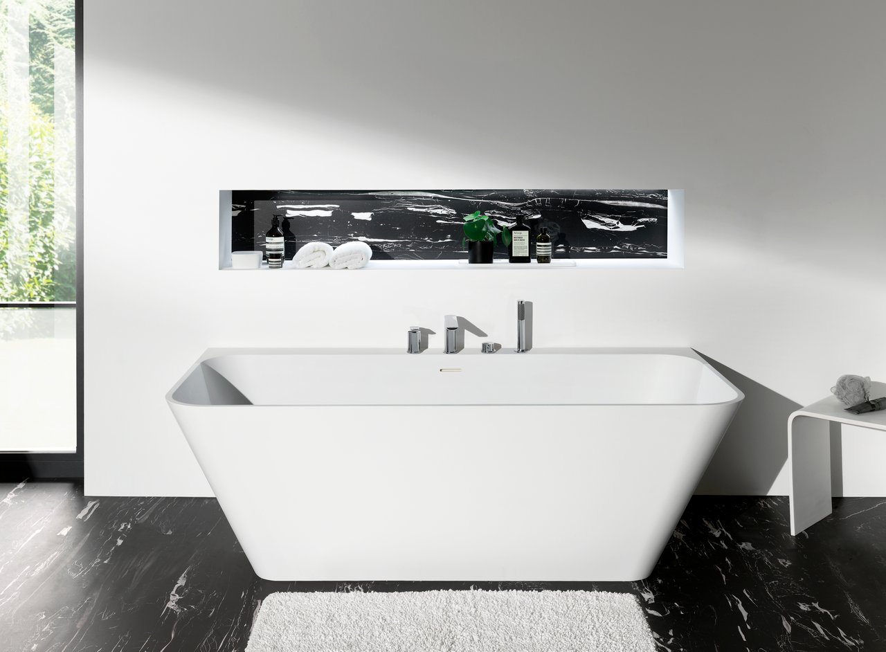 Balmani Zigga baignoire semi-îlot 180 x 85 cm Solid Surface blanc mat