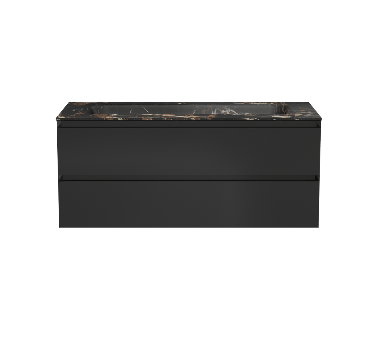 Balmani Mitra meuble salle de bains suspendu 120 x 55 cm noir mat avec Tablo Arcato plan simple pour 2 trous de robinet en marbre portoro gold