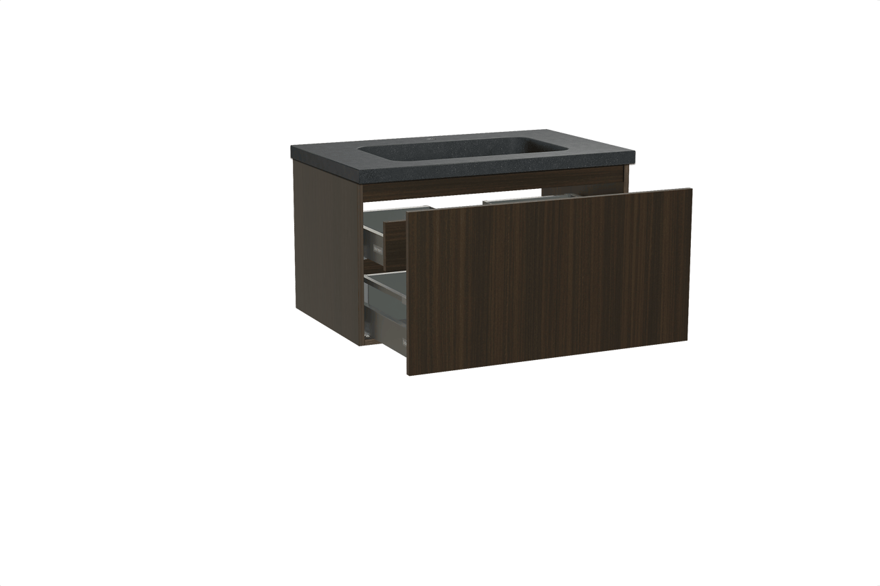 Balmani Sfera meuble salle de bains suspendu 90 x 55 cm eucalyptus avec Napoli plan simple en granit noir