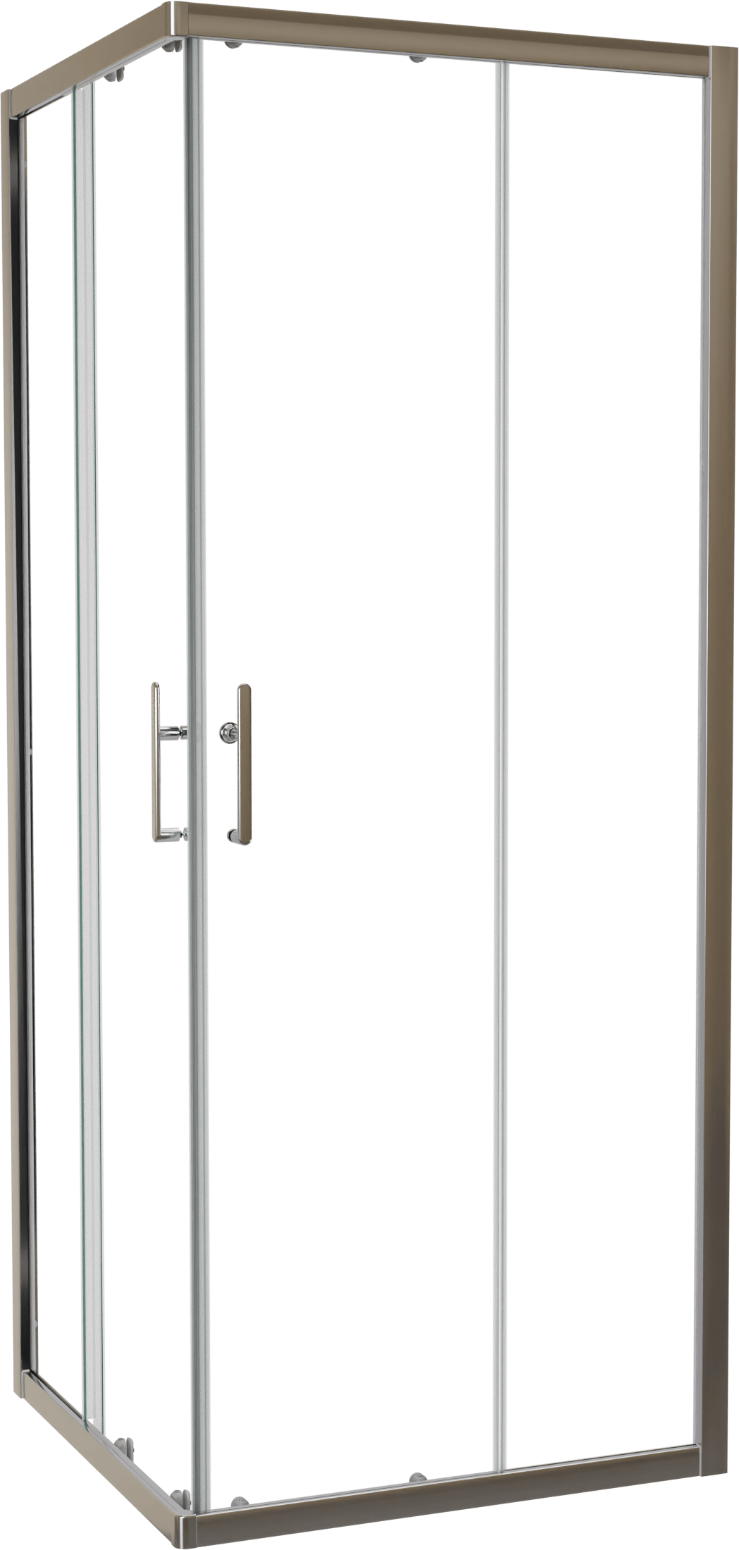 Linie Cadiz paroi d'angle avec entrée d'angle avec 2 portes coulissantes 80 x 80 cm Verre transparent profil Brushed Chrome