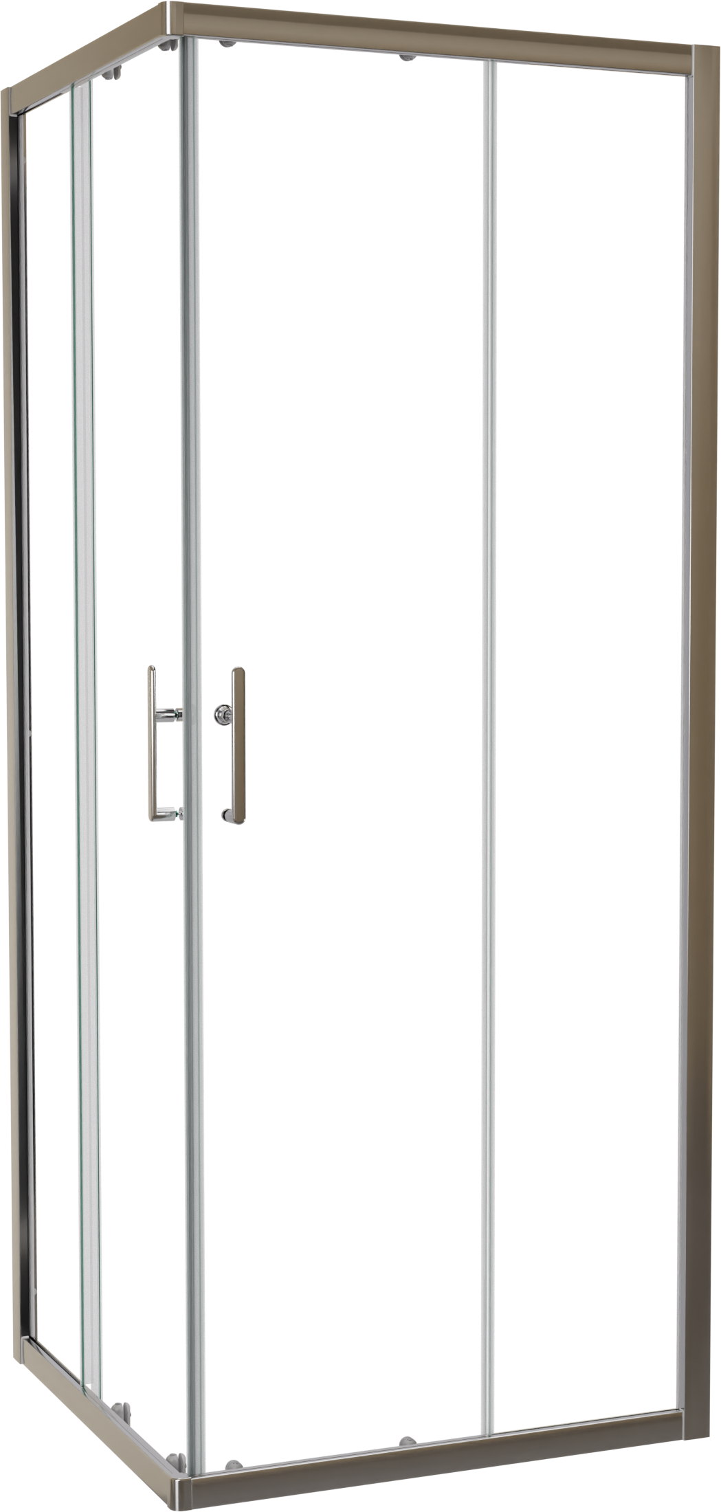 Linie Cadiz douchehoek met hoekinstap met dubbel schuifdeur 80 x 80 cm helder glas geborsteld chroom profiel