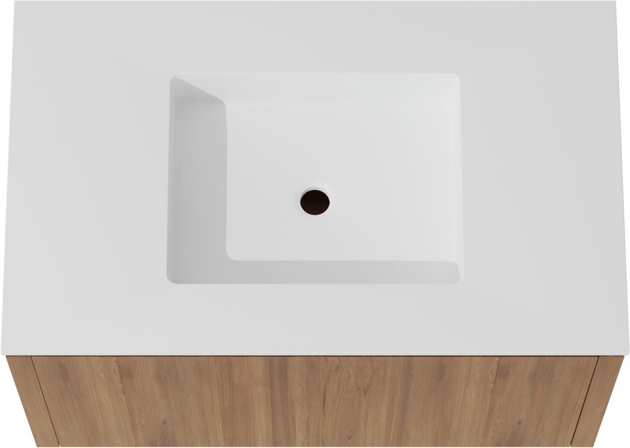 Balmani Eclips meuble salle de bains suspendu 90 x 55 cm Teck avec Tablo Stretto plan simple en Solid Surface blanc mat