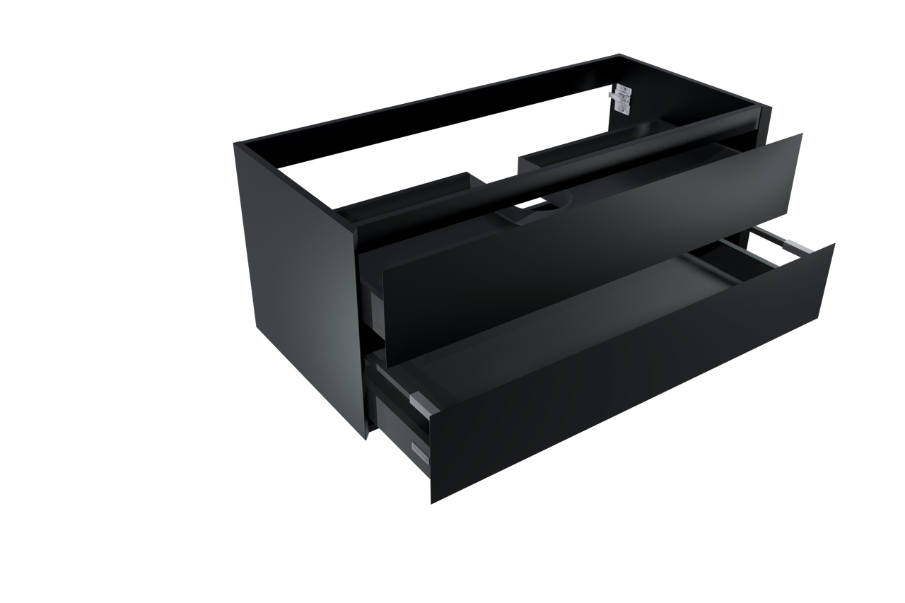 Balmani Mitra hängender Waschbeckenunterschrank: 120 x 55 cm, Schwarz Matt, 2 Schubladen