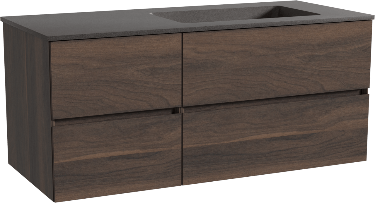 Storke Edge hängendes Möbelstück Set: 120 x 52 cm, Nussbaum, mit Scuro Waschtisch rechts, Quarz Schwarz matt