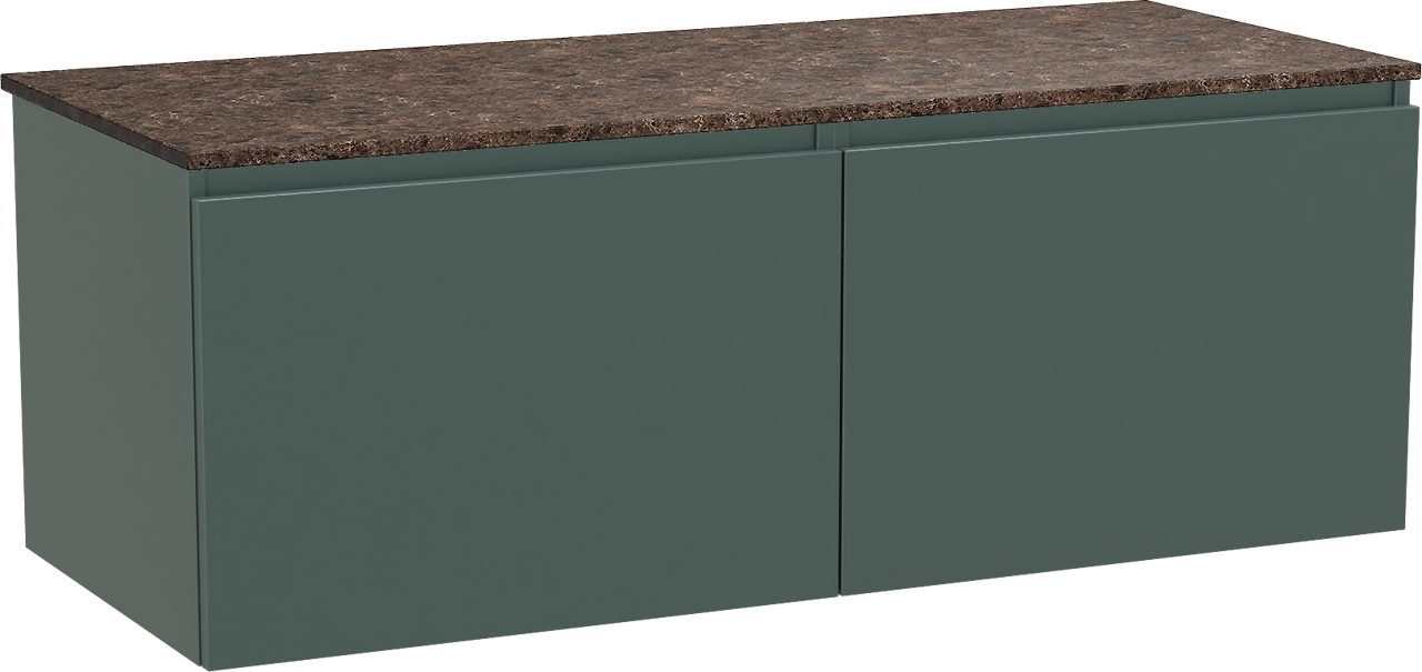 Balmani Sfera hängendes Möbelstück Set: 135 x 55 cm, Forest, mit Stretto Einzel- oder Doppel Waschtischplatte, Marmor Dark Emperador