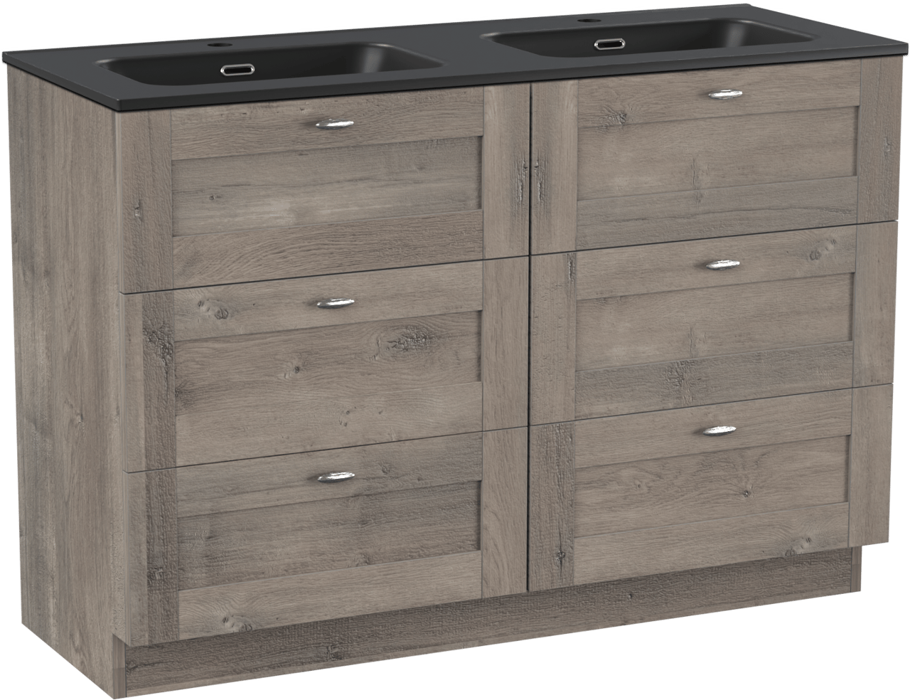 Linie Classo freistehendes Möbelstück Set: 120 x 46 cm, Graue Eiche, mit Baro Doppelwaschtisch, Porzellan Schwarz matt