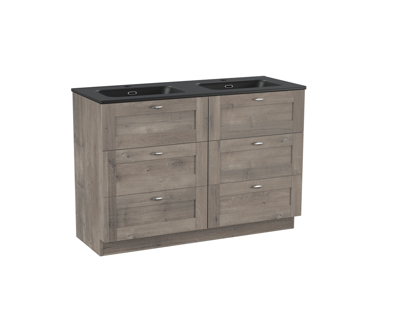 Linie Classo meuble salle de bains à poser 120 x 46 cm chêne gris avec Baro double vasque en porcelaine noir mat