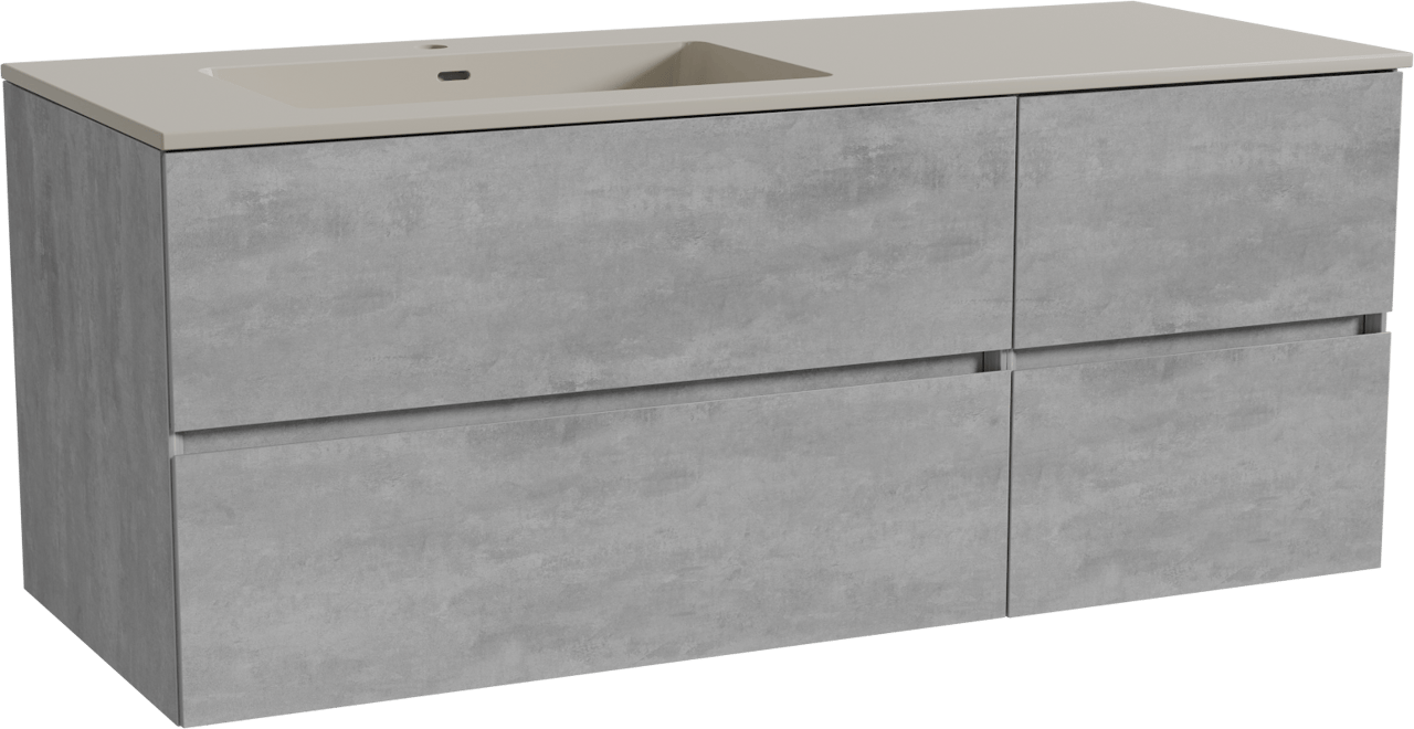 Storke Edge hängendes Möbelstück Set: 130 x 52 cm, Beton dunkelgrau, mit Diva Waschtisch links, Top Solid Seidengrau