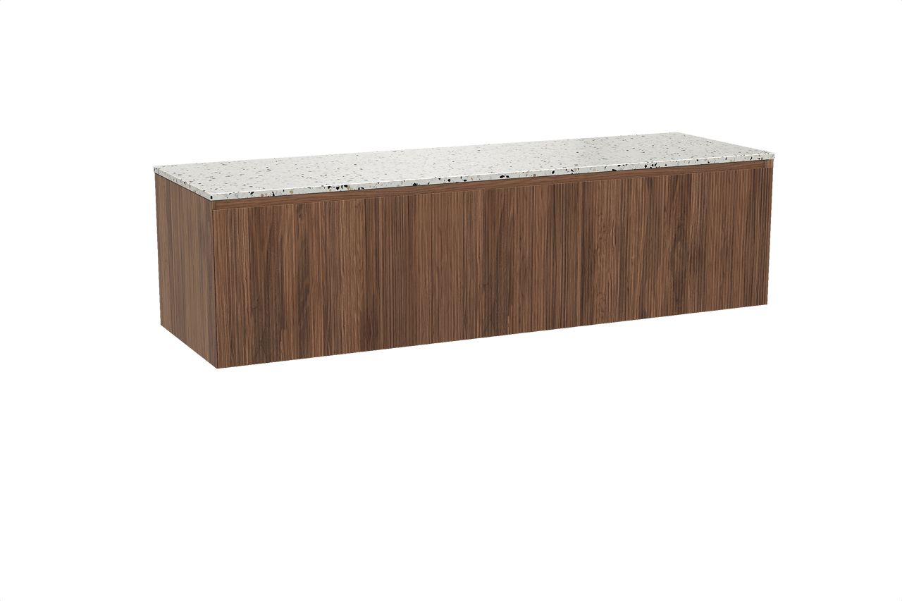 Balmani Fila meuble salle de bains suspendu 180 x 55 cm noyer avec Stretto tablette simple ou double en blanc/noir mat terrazzo, Nervure droite symétrique verticale