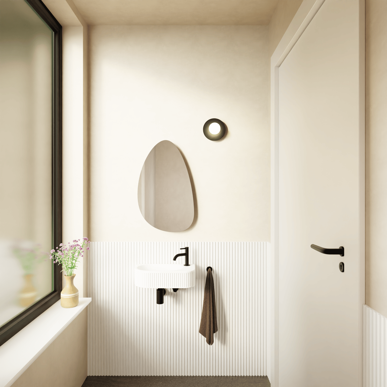 Luca Varess Rondo Ribs lave-mains 41 x 22 cm porcelaine blanc mat