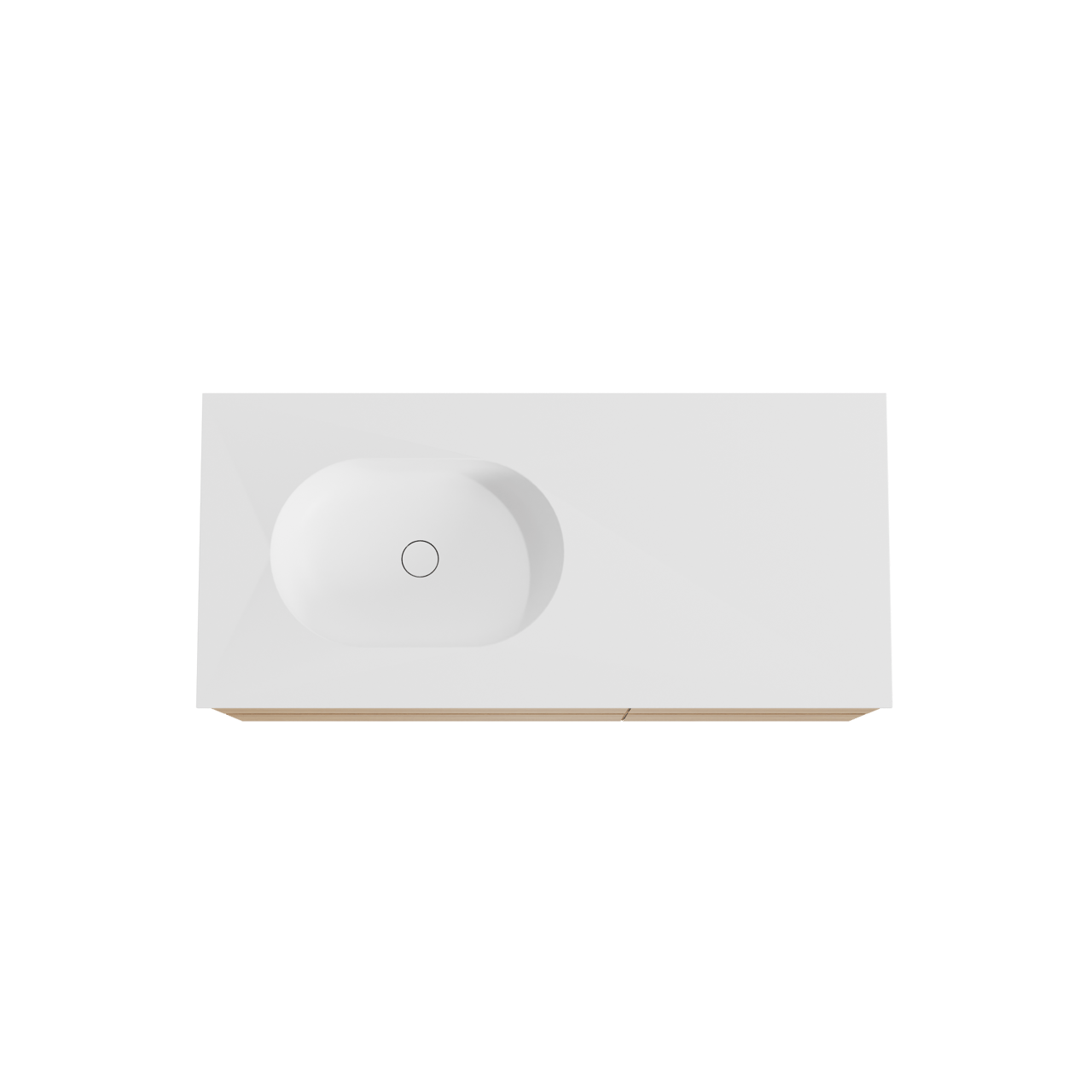 Balmani Mitra hängendes Möbelstück Set: 120 x 55 cm, Naturbelassene Eiche, mit Tablo Oval Waschtisch links, Solid Surface Weiß matt