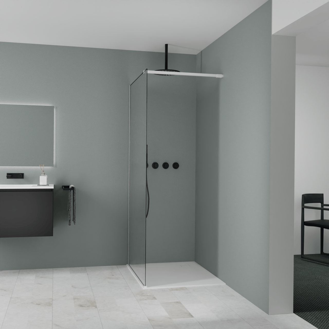 Balmani Modular Walk-In Dusche: 100 x 200 cm, Ribs, inklusive Coating, Profil Weiß matt