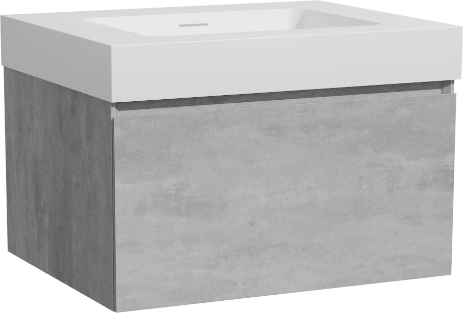 Storke Edge zwevend badmeubel 65 x 52 cm beton donkergrijs met Mata High enkele wastafel in solid surface mat wit