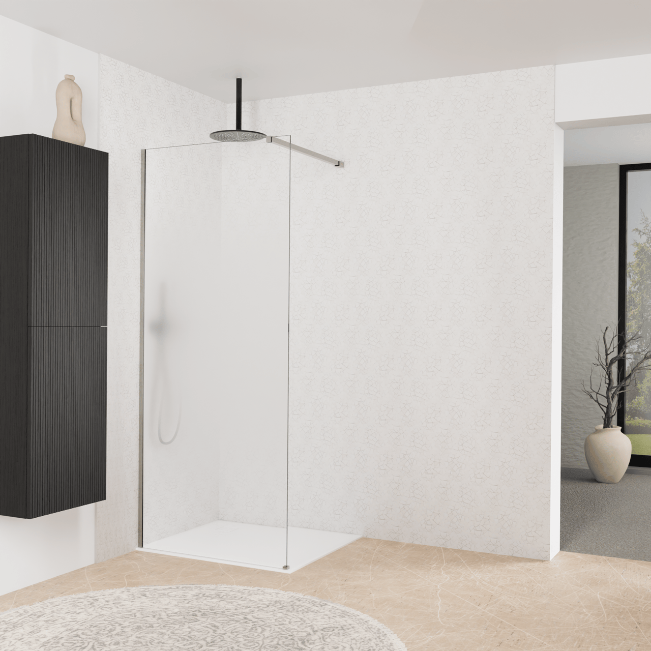 Balmani Modular douche à l'italienne: 90 x 200 cm, Permafrost, avec coating, Profil Brushed Inox