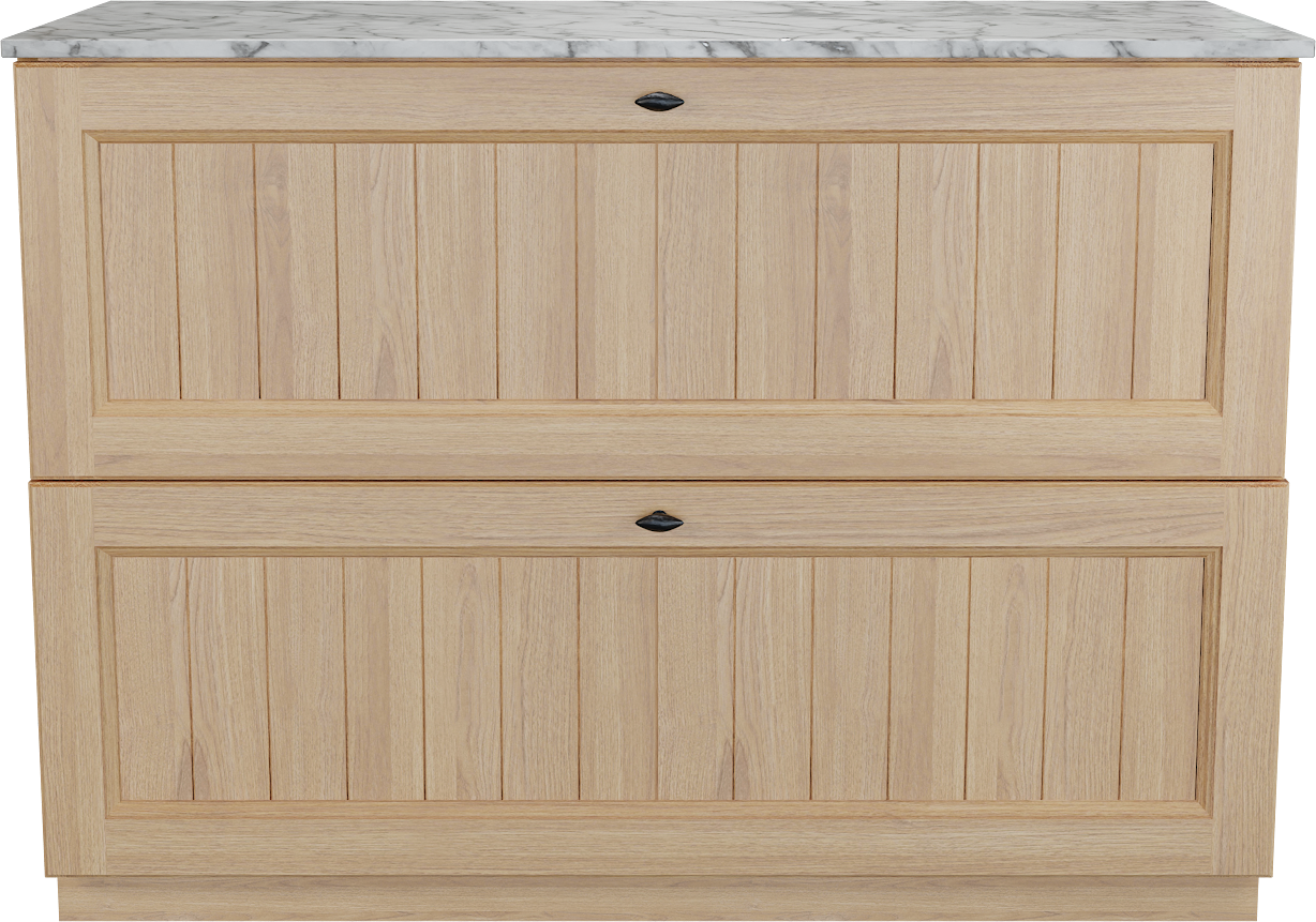 Balmani Lemon freistehendes Möbelstück Set: 120 x 55 cm, Naturbelassene Eiche Furnier, mit Stretto Einzel- oder Doppel Waschtischplatte, Carrara