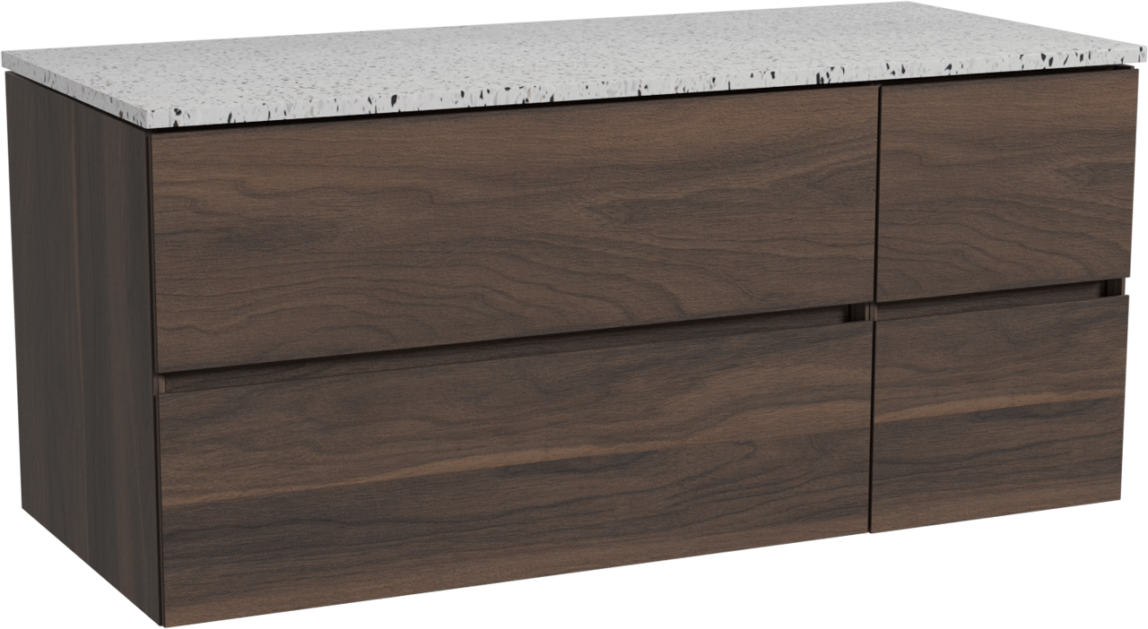 Storke Edge meuble salle de bains suspendu 120 x 52 cm noyer avec Tavola tablette simple ou double en blanc/noir mat terrazzo