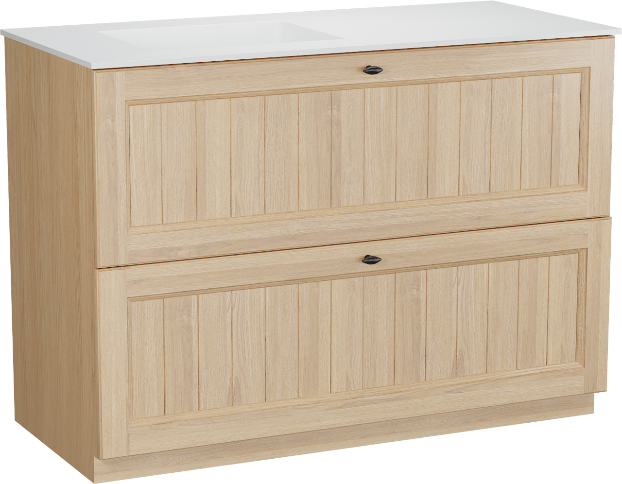 Balmani Lemon staand badkamermeubel 120 x 55 cm, fineer natuur eik met Tablo Stretto asymmetrisch linkse wastafel in mat wit