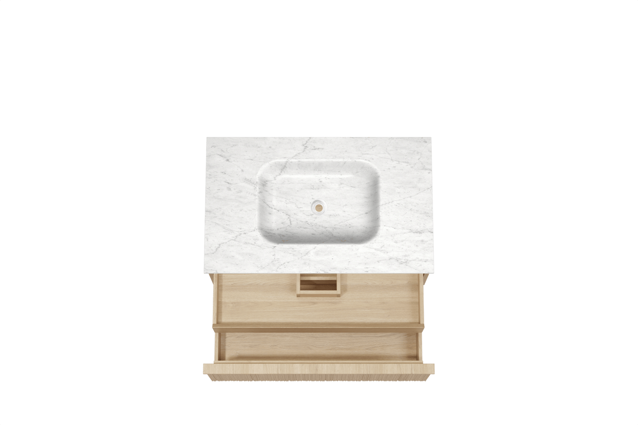 Balmani Forma meuble salle de bains suspendu 90 x 55 cm chêne naturel avec Tablo Arcato plan simple en marbre carrara, Nervure circulaire asymétrique verticale