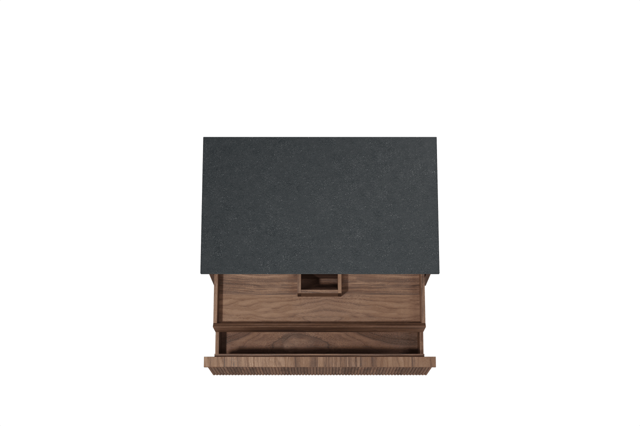 Balmani Forma hängendes Möbelstück Set: 90 x 55 cm, Amerikanischer Nussbaum, mit Stretto Einzel Waschtischplatte, Granit, Schwarzes Granit, Vertikale symmetrische gerade Rippe