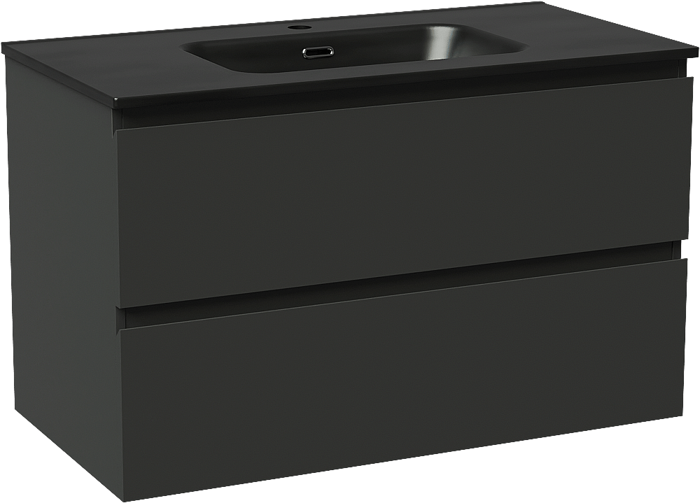 Linie Lado zwevend badmeubel 90 x 46 cm mat zwart met Baro enkele wastafel in porselein mat zwart
