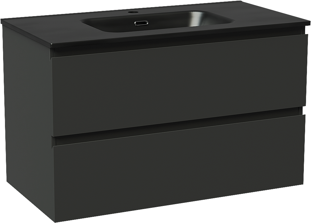 Linie Lado meuble salle de bains suspendu 90 x 46 cm noir mat avec Baro plan simple en porcelaine noir mat