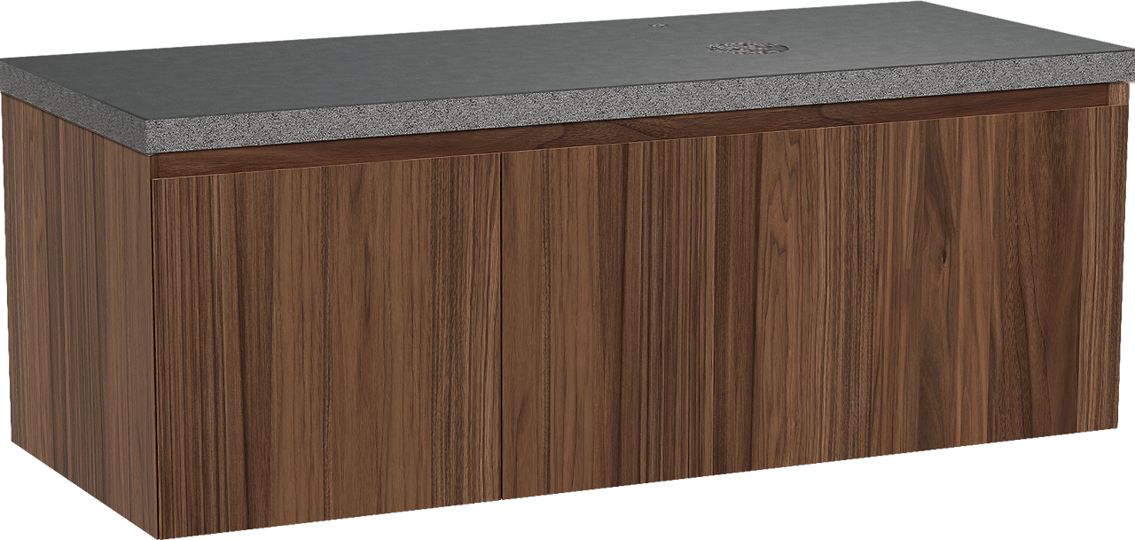 Balmani Idra meuble salle de bains suspendu 135 x 55 cm noyer avec Rock plan vasque asymétrique à droite en granit noir