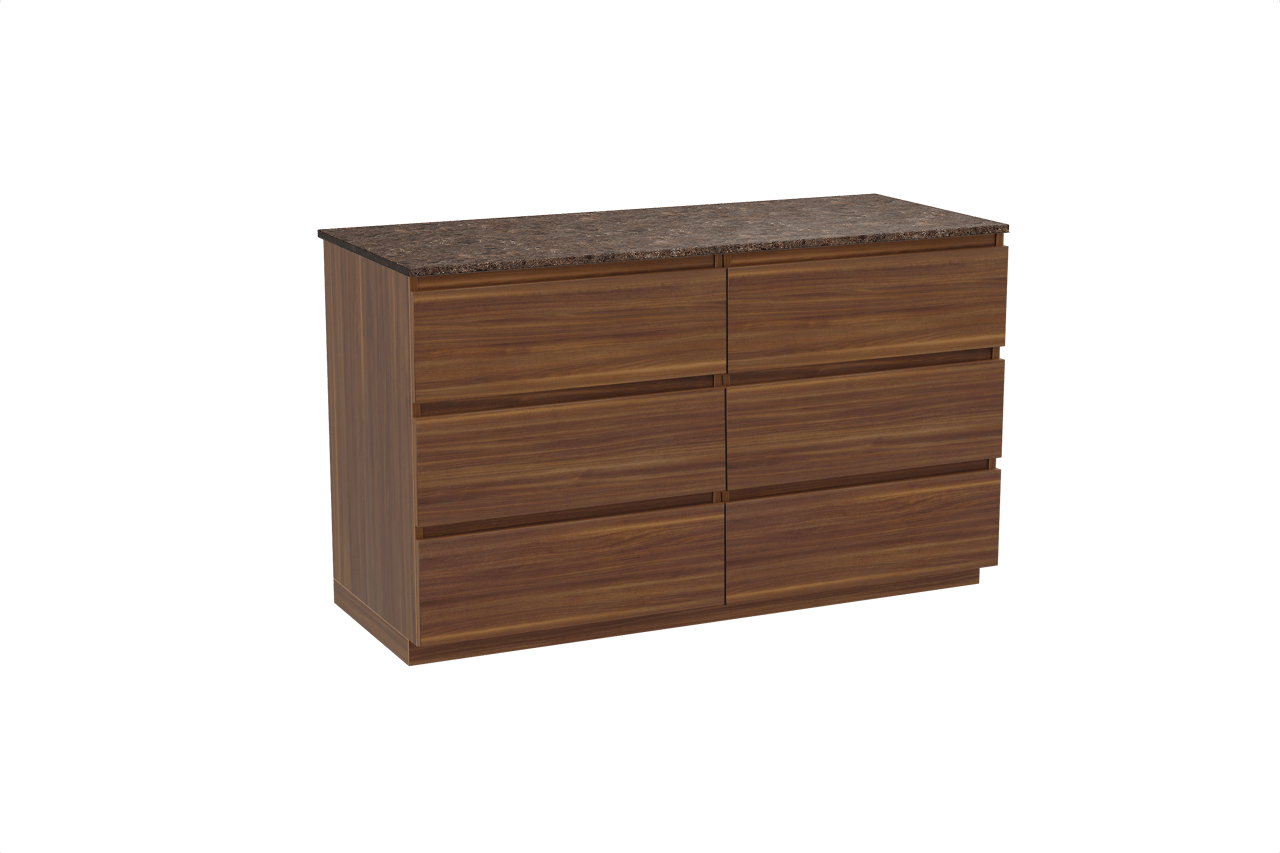 Balmani Lucida freistehendes Möbelstück Set: 135 x 55 cm, Amerikanischer Nussbaum, mit Stretto Einzel- oder Doppel Waschtischplatte, Marmor Dark Emperador