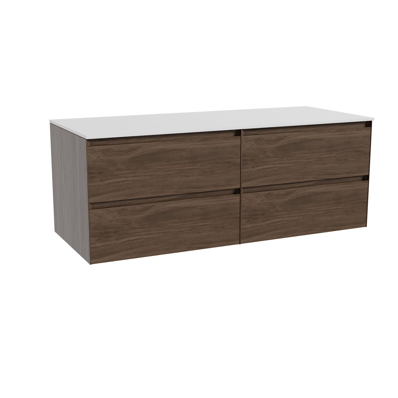 Balmani Mitra meuble salle de bains suspendu 135 x 55 cm noyer américain avec Stretto tablette simple ou double en solid surface blanc mat