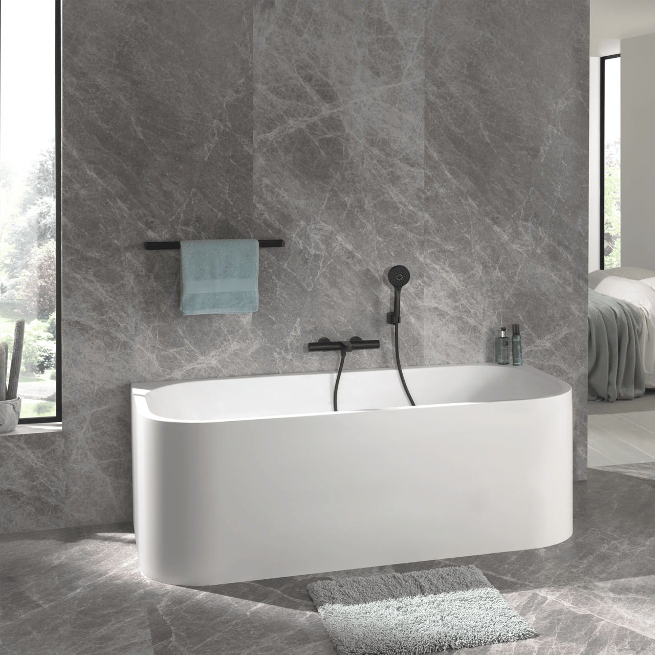 Blaufoss Apollo robinet de bain robinet thermostatique montage mural extérieur Noir Mat