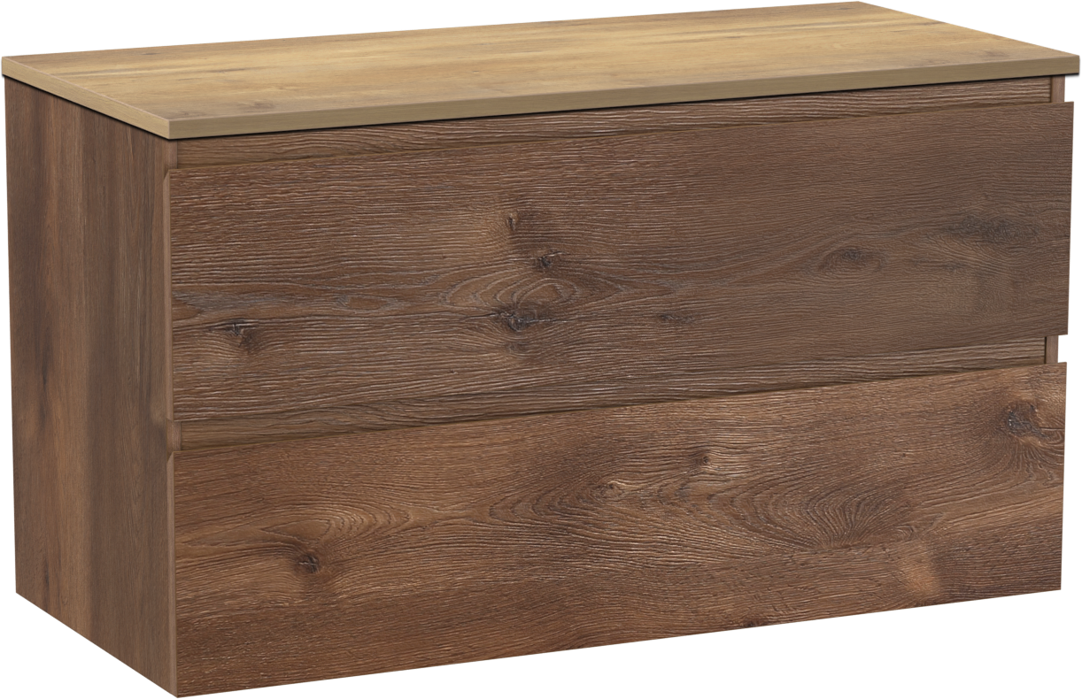 Linie Lado zwevend badkamermeubel 100 x 46 cm bruine eik met Lado enkel of dubbel tablet in melamine natuur eik