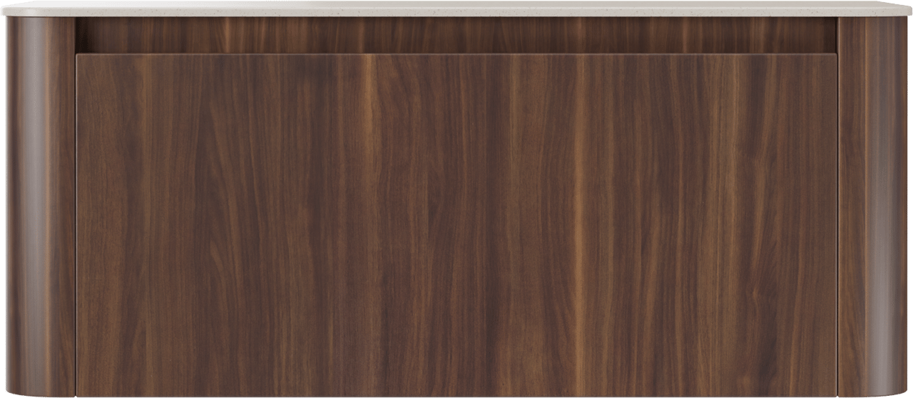 Storke Soft meuble salle de bains suspendu 120 x 46 cm noyer avec Tavola Soft tablette simple ou double vasque en Solid Surface beige granite