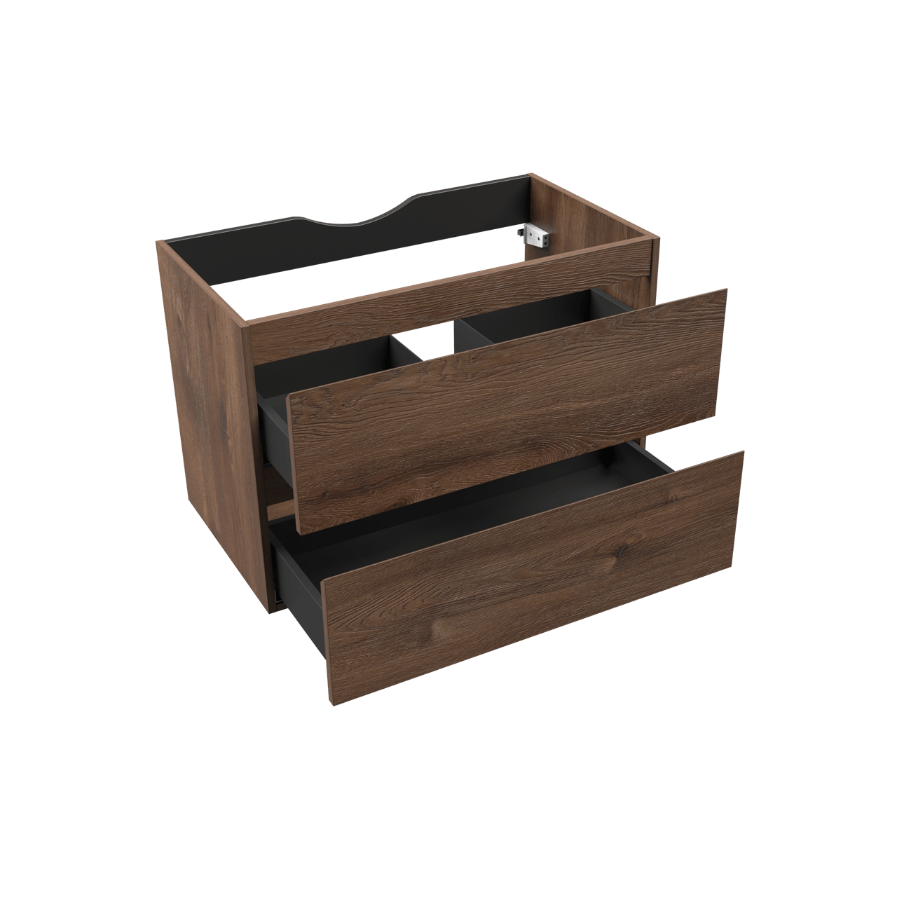 Linie Lado hängender Waschbeckenunterschrank: 80 x 46 cm, braune Eiche, 2 Schubladen