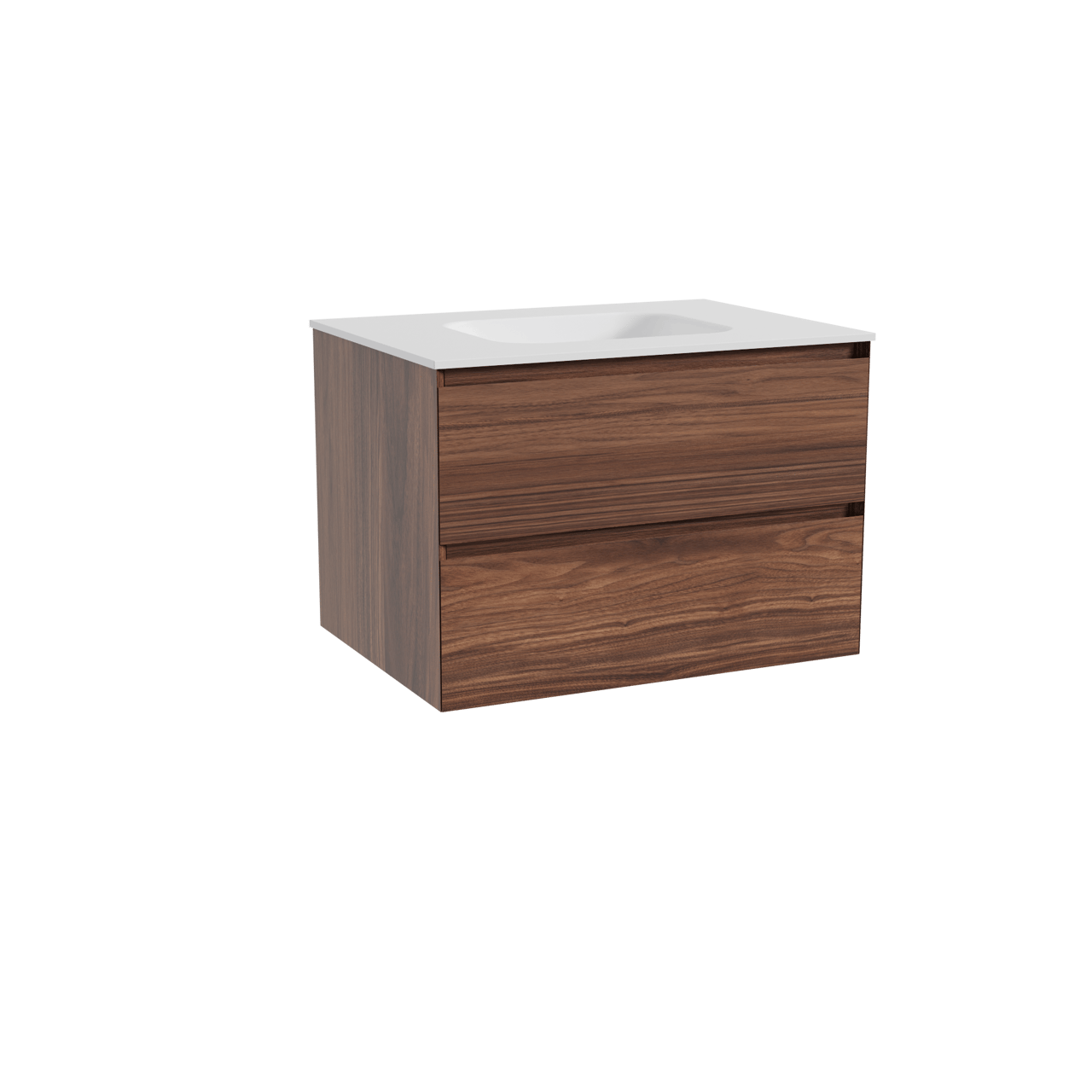 Balmani Mitra hängendes Möbelstück Set: 75 x 55 cm, Nussbaum, mit Tablo Arcato Einzelwaschtisch, Solid Surface Weiß matt